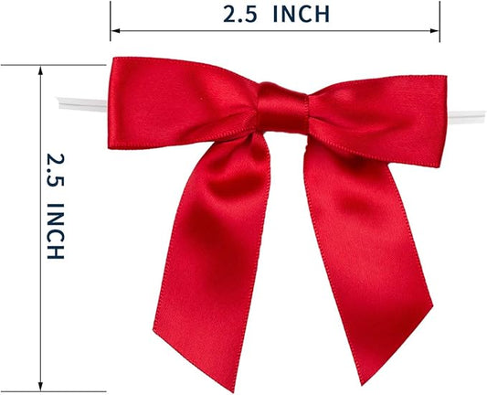 7Rainbows 30pcs Boutique 2.5" Red Satin Ribbon Twist Tie Bows for Tying Up Packages Gift Wrapping