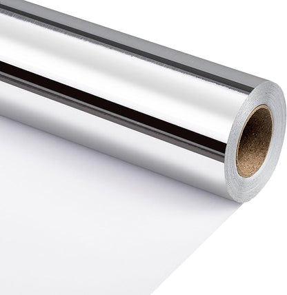Merture 30 In X 32.8 Ft (81.7 sq.ft.) Wrapping Paper Roll - Jumbo Roll, Solid Color Metallic Silver Gift Wrap for Wedding, Birthday, Christmas, New Year Celebration, Valentines Day