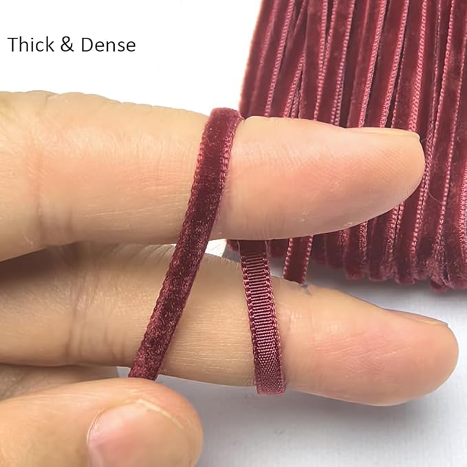 Chenkou Craft Dark Red 25 Yards 1/8" 3mm Velvet Ribbon Lots Bulk (Dark red, 1/8"(3mm))
