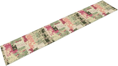 Patchwork Flower Table Runner,Abstract Colorful Floral Retro Style Hand Drawn Tablecloth Burlap for Hotel Indoors Outdoor Dining Room Kitchen Home Decor,W13X L70 in