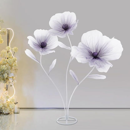 Large Giant Flowers Wedding, 3-Head Fake Flowers with Standing Stems and Base, 5.6 Ft Tall Artificial Silk Flower Large Fake Flower, Wedding Reception Banquet Background Home Decor (Purple)
