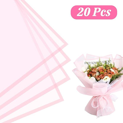 Rumvan Flower Wrapping Paper, 20 Sheets, Waterproof, Floral Bouquet Design, for Wedding, Birthday Gift, DIY Florist Supplies (Pink colour)
