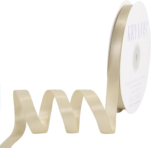 Beige Satin Ribbon, Double Faced 1/2 Inch X 50 Yards Beige Ribbon, Premium Satin Ribbon for Gift Wrapping, Crafts, Hair Bow Making, Sewing, Flower Bouquet, Wedding Party Decor