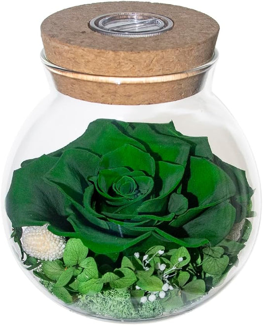 Preserved Real Roses with Colorful Mood Light Wishing Bottle,Eternal Rose，Never Withered Flowers,for Bedroom Party Table Decor, Christmas Decorations,a Gifts for Women 4.3inch1pcs (Green)