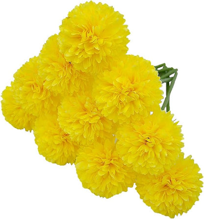 10Pcs Artificial Fake Flower Plants Silk Chrysanthemum Ball Hydrangea Arrangements Wedding Bouquets Decor Home Kitchen Garden Party Table Floral Centerpieces DIY (Yellow)