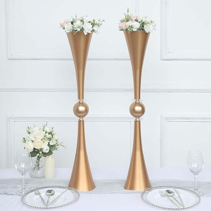 Efavormart 2 Pack | 31" Gold Crystal Embellishment Trumpet Table Centerpiece, Reversible Plastic Flower Vase