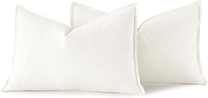 MIULEE Decorative Linen Lumbar Pillow Covers 12x20 Inch Cream White Boho Farmhouse Neutral Christmas Couch Throw Pillows for Bed Pack of 2 Accent Modern Pillowcase Sofa Livingroom Home Decor