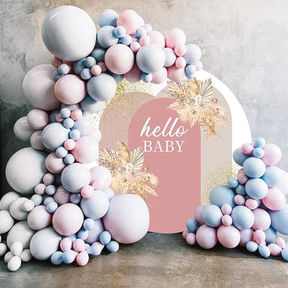 AOFOTO 5x5ft Boho Baby Shower Round Backdrop Cover Bohemian Chic Pink Arch Cover with Flowers Hello Baby Theme Photography Background Newborn Birthday Party Decorations Banner Photo Booth Props