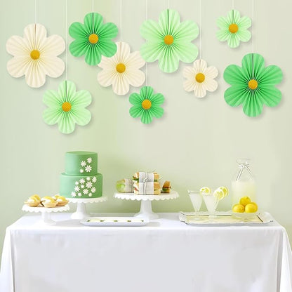 Green Party Decorations Paper Flowers Decorations for Wall Classroom Paper Fans Floral Backdrop Flower Wall Decor Pack of 9 Green