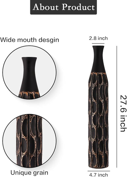 27.5" Vase - Black Vases for Home Decor, Tall Cylinder Slim Neck Floor Vase for Modern Rustic Home Decor for Living Room, Wedding, Office, Resin Tall Vases