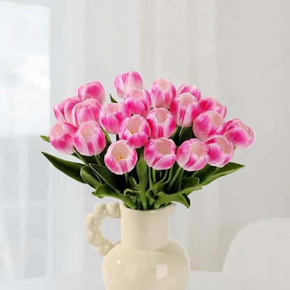 LED Lighted Artificial Tulip Lamp, Real Touch Tulip Flowers, 15 Inch Faux Tulip Bouquet with Battery Operated Lights for Gifts, Home Kitchedn Wedding Decor(Hot Pink)
