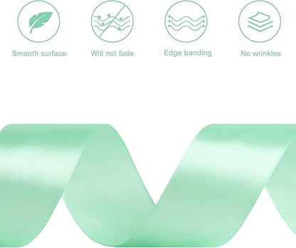 1-1/2 Inches 100 Yards Mint Green Satin Ribbon, Ribbon Roll for Flower Bouquets, Gift Wrapping, Wedding, Handmade Crafts