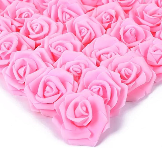 IPOPU 100 Pcs Artificial Rose Flower Heads Real Looking Baby Pink Fake Roses Flowers Foam Blush Roses for DIY Wedding Centerpieces Party Baby Shower Banquet Home Decorations (Pink, Stemless)