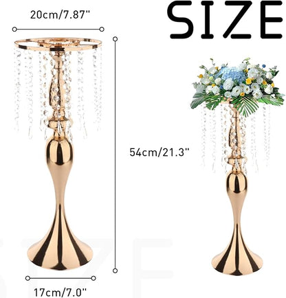 6 Pcs 21.3 Inch Tall Crystal Metal Flower Stand Wedding Lead Vases for Table Centerpieces and Reception Flower Arrangement Holders