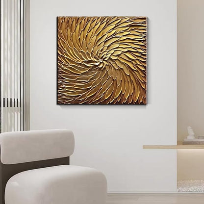 Abstract Art Oil Paintings on Canvas metal golden Gradient color Abstract Artwork Modern Home Decor Canvas Wall Art Ready to Hang for Living Room Bedroom 24x24inch