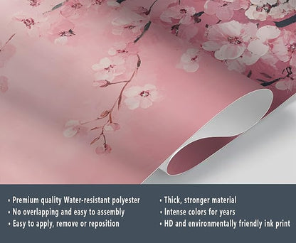 Pink Cherry Blossom Wall Mural, Romantic Cherry Blossom 3D Wall Murals, Japanese Flower Wallpaper Mural, for Living Room Bedroom Large Wallpaper Indoor Decor 177.16" W x120 H
