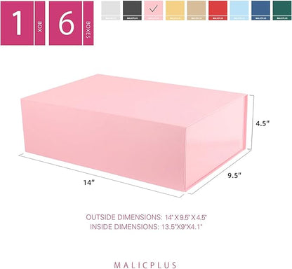 Large Gift Box with Lid 13.5x9x4.1 Inches, Pink Bridesmaid Proposal Gift Box with Magnetic Closure for All Occasion(Glossy Pink)