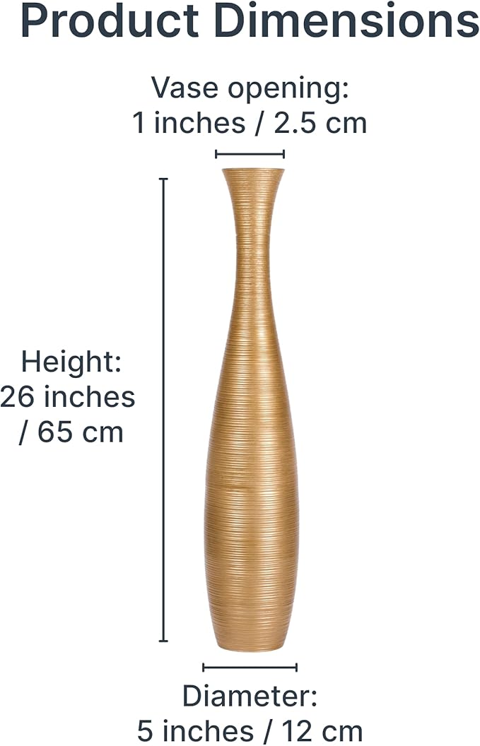 Leewadee Large Gold Home Decor Floor Vase - Wooden 26 inch Tall Farmhouse Decor Flower Holder for Fake Plant and Pampas Grass