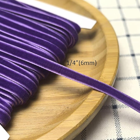 Chenkou Craft Violet 25 Yards 1/4" Velvet Ribbon Lots Bulk (Violet, 1/4"(6mm))