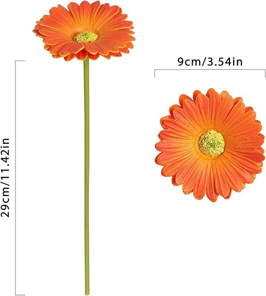 IPOPU Daisy Flowers Artificial,20PCS Orange Flowers Gerbera Daisy Fake Daisies for Wedding Party Office Home Decorations(Orange)