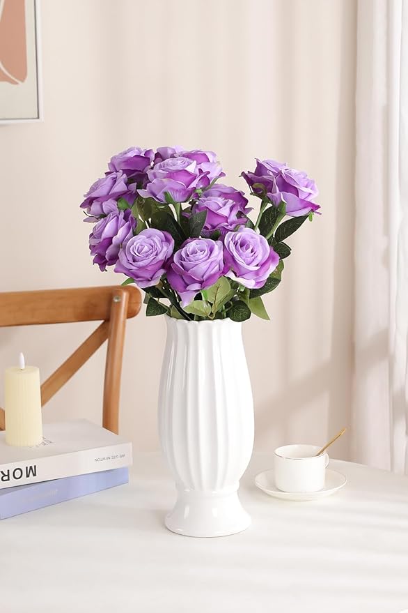 Luyue 10PCS Artificial Roses Flower with Stems Slik Fake Flowers Bouquet Realistic Long Stem Faux Rose for Valentines Day Wedding Home Decor