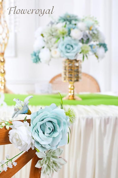 Floweroyal Artificial Flowers Combo Teal Blue Flowers Mix Silk Flowers Dahlia Roses with Stems for DIY Wedding Bridal Bouquets, Baby Shower, Floral Arrangement, Table Centerpieces, Home Decorations.