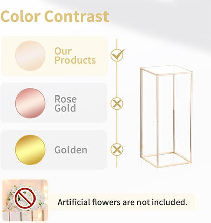 Nuptio Gold Vase for Wedding Centerpieces with Acrylic Panel - 2 Pcs 23⅝ inch Tall Vases Centerpiece for Tables Home Party Decorations