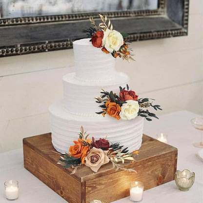 Rinlong 3Pcs Pre-made Cake Topper Cake Decorating Flowers for Cake Decor Boho Burnt Orange Fall Cake Flowers for Wedding Baptism Birthday Party Bridal Baby Shower
