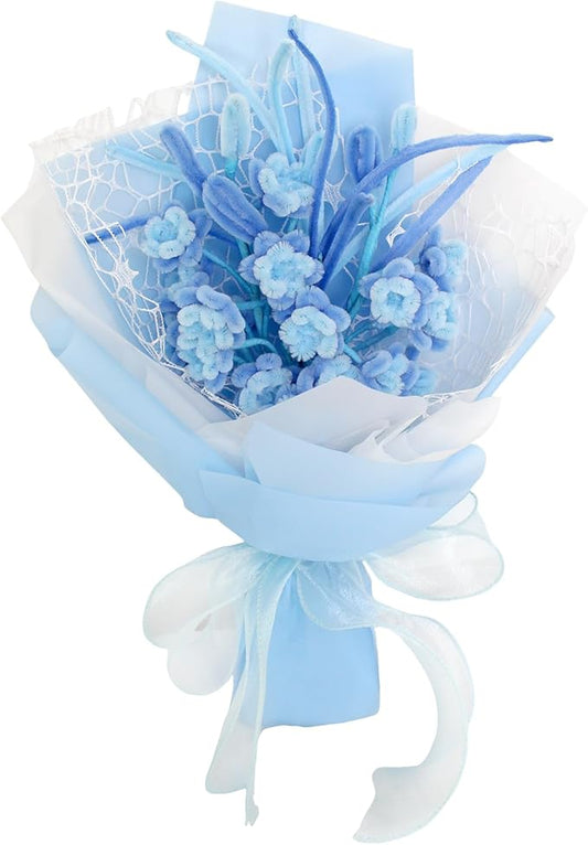 Crochet Flowers Bouquet Gifts for Women Birthday,Gifts for Mom,Preserved Rose Forever Flower,Real Handmade Bouquet for Grandma Sister Wife Her from Daughter (Blue)
