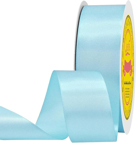 Double Face Light Blue Satin Ribbon 1-1/2" X 50 Yards Polyester MLight Blue Ribbon for Gift Wrapping Very Suitable for Weddings Party Hair Bow Invitation Decorations and More