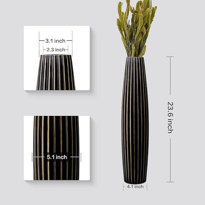 Floor Vases, Tall Floor Vase 23.6 inch (60CM, 1.96FT) Tall Vases, Sturdy Black Vase for Living Room Decor, Resin Bronze Color