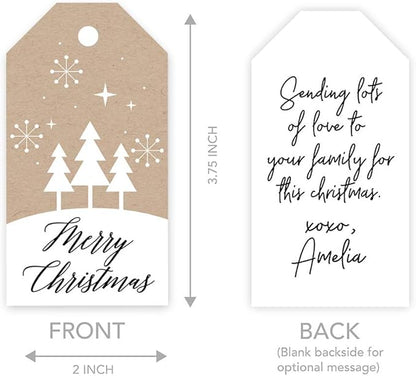 Andaz Press Christmas Holiday Season Classic Gift Tags, Merry Christmas to from Classic Favor Tags, Kraft Brown with Minimal Christmas Tree Design, for Holiday Events, Parties, and Favors, 60-Pack
