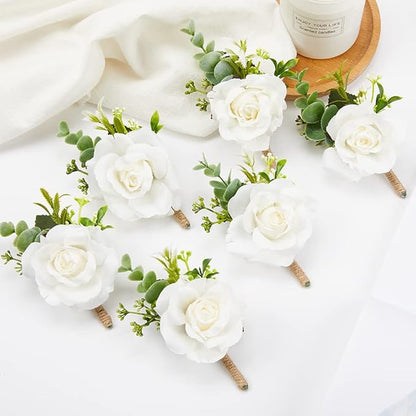 Meldel White Ivory Rose Wrist Corsage Boutonniere for Men Wedding Wrist Flower Corsage Hand Flower for Bride Bridesmaid Prom Decor Paty Girl