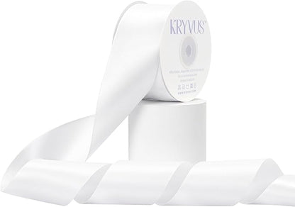 White Satin Ribbon, Double Faced 2 Inch X 25 Yards White Ribbon, Premium Satin Ribbon for Gift Wrapping, Crafts, Hair Bow Making, Sewing, Flower Bouquet, Wedding Party Decor