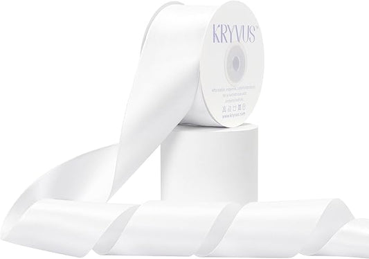 White Satin Ribbon, Double Faced 2 Inch X 25 Yards White Ribbon, Premium Satin Ribbon for Gift Wrapping, Crafts, Hair Bow Making, Sewing, Flower Bouquet, Wedding Party Decor