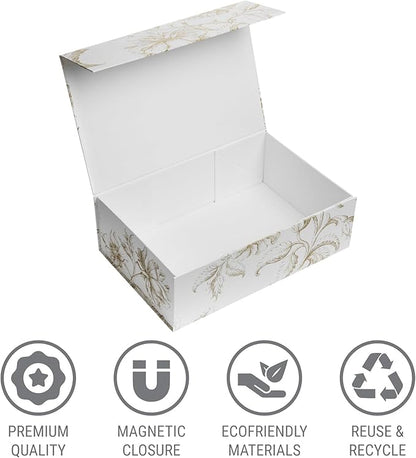 Luxury Keepsake Gift Box 3-Pack | Gold Floral Decorative Boxes with Magnetic Lids for Presents, Wedding Memory Box, and Bridal Gifts. 13.5" x 9" x 4.3"