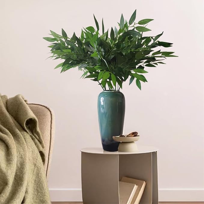 6PCS Faux Italian Ruscus Greenery Stems 30" Artificial Silk Greenery Leaves for DIY Home Indoor Decor