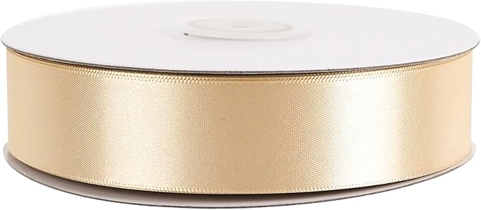 MEEDEE Champagne Ribbon 1 Inch Champagne Satin Ribbon Lux Double Faced Satin Ribbons by 50 Yards Champagne Gold Wrapping Ribbons for Crafts, Wedding, Flower Bouquet, Holiday Decorating