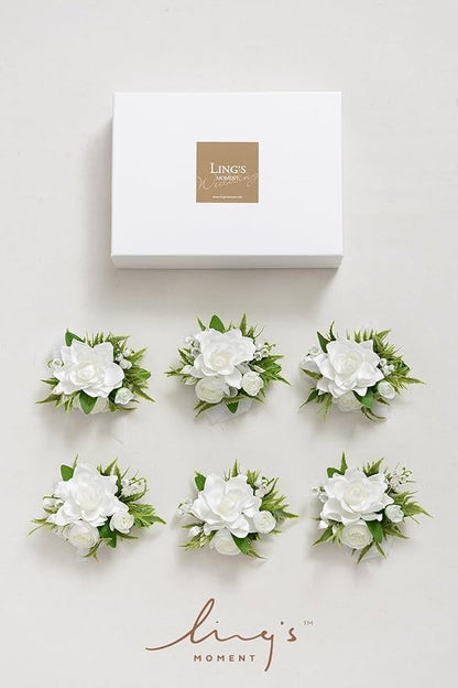 Ling's moment 6pcs Wedding Wrist Corsage Artificial Flowers, Girl/Mother Homecoming Prom Corsages Wristlet Décor, etc. White Lily Valley