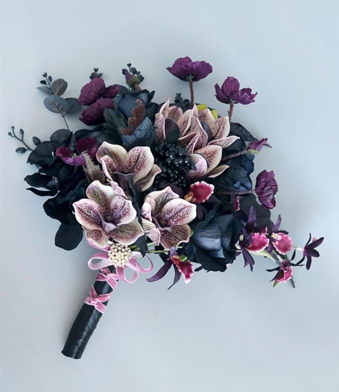 S_SSOY Wedding Bouquet Bride,Bride Bridal Bouquet Bridesmaid Artificial Flowers for Ceremony Anniversary Party Bridal Shower Decoration Wedding Bouquets (Phalaenopsis)