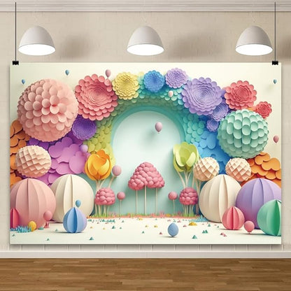 YongFoto Paper Flowers Backdrop 10x7ft Colorful Cut Paper Floral Blossom Rainbow Arch Hot Air Balloon Honeycomb Ball Photography Background Lovely Party Banner Home Decor Photo Studio Booth Props