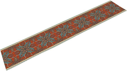Boho Floral Table Runner, Burnt Orange Blue Traditional Ethnic Flower Vintage Farmhouse Table Runner for Kitchen Dining Wedding Party Decor, 13x36 Inch