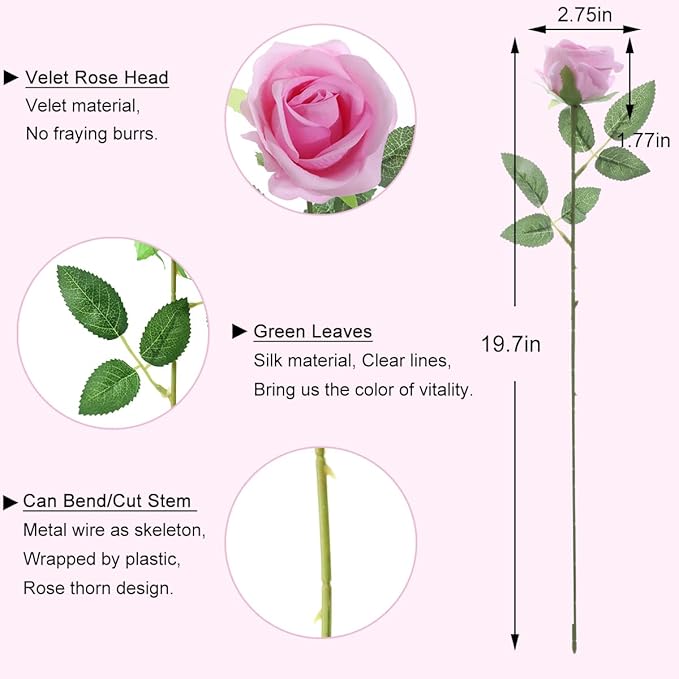12Pcs Pink Roses Artificial Flowers Fake Roses Faux Velvet Silk Flower for Home Wedding Decoration (Pearl Rose, Gradient Pink)