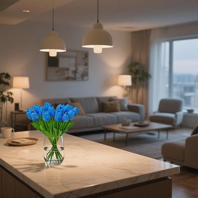 20pcs Fake Tulips Artificial Flowers Faux Flowers PU Faux tulips 13.5 Inch Mother's Day Easter Valentine’S Day Gifts in Home Kitchen Spring Decorations For Home (Sky Blue)