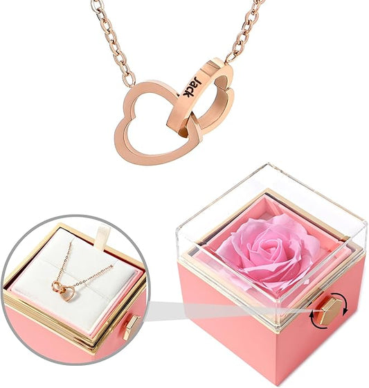 ‌TINGKU Eternal Real Rose Gift Box for Women, Preserved Rose with Customized Name Engraved Heart Necklace, Personalized Romantic Gift for Wife, Girlfriend, Mom, Mother's Day Love Keepsake