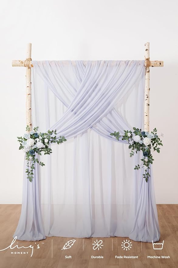 Ling's moment Blue Backdrop Curtains, 10Ft x 23Ft Dusty Blue Long Sheer Wrinkle-Free Background Backdrop Curtain&Table Cloth for Birthday Party Wedding Baby Shower Photo Booth Decor
