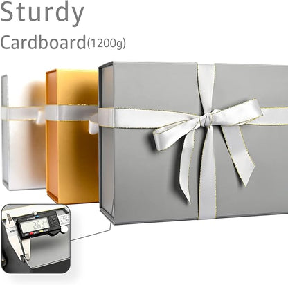 LIFELUM 2 Pack Large Gift Boxes with Lids,13.85 x 8.35 x 4.45 inch Gift Box Rectangle Collapsible Box Groomsmen Gift Boxes for Presents with Ribbon, Card, Shredded Paper Filler