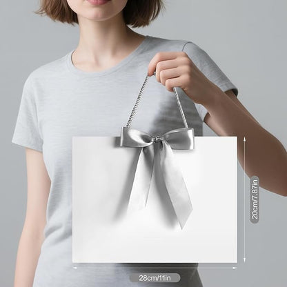 JMANNI Gift Bags, 2Pcs Paper Gift Bag with 4 Tissue Papers and 2 Cards, Present Bags with Handles for Women Girls Bridesmaid Birthday Valentines Wedding Party, White