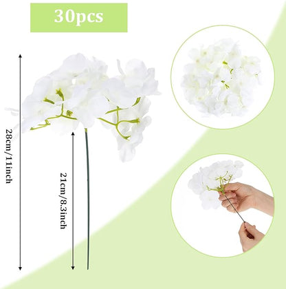30 Pcs Faux Silk Hydrangea Flowers, Artificial Hydrangea Flower Heads with Stems, Realistic Fake Artificial Floral for Wedding Bouquet Table Centerpieces, Home Décor, Garden Party