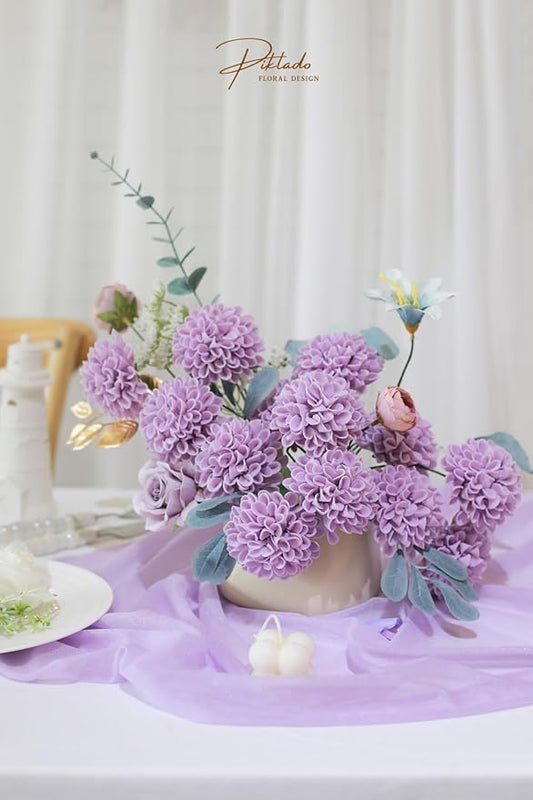 Artificial Wedding Dahlia Flowers 25 pcs Lavender Fake Roses w/Stem for DIY Wedding Decor Centerpieces Arrangements Bouquets(Lilac)